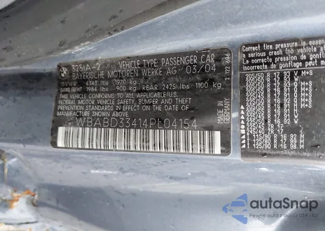 2004 BMW 325Ci z USA, uszkodzony, nr VIN WBABD33414PL04154